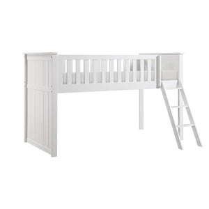 English Elm Low Loft Twin Bunk Bed in White Engineered Wood with Safety Rail for Youth Rooms B011S04213