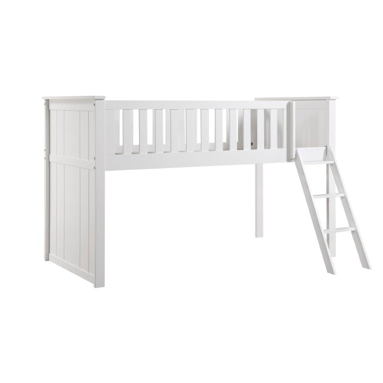 English Elm Low Loft Twin Bunk Bed in White Engineered Wood with Safety Rail for Youth Rooms B011S04213