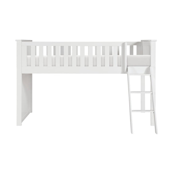 English Elm Low Loft Twin Bunk Bed in White Engineered Wood with Safety Rail for Youth Rooms B011S04213