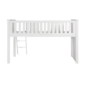 English Elm Low Loft Twin Bunk Bed in White Engineered Wood with Safety Rail for Youth Rooms B011S04213