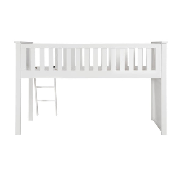 English Elm Low Loft Twin Bunk Bed in White Engineered Wood with Safety Rail for Youth Rooms B011S04213
