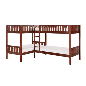 English Elm Bed Twin Over Step Bunk with Four Storage Drawers Engineered Wood Youth Frame Corner Bunk Cherry B011S04214