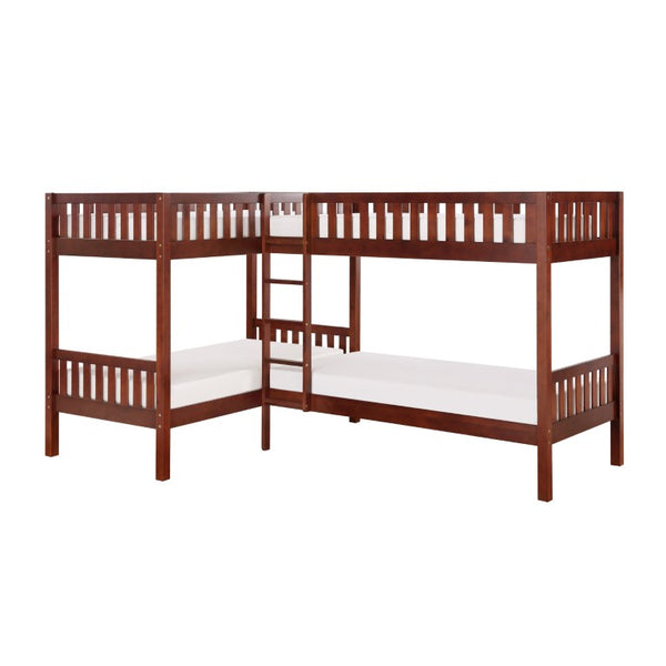 English Elm Bed Twin Over Step Bunk with Four Storage Drawers Engineered Wood Youth Frame Corner Bunk Cherry B011S04214