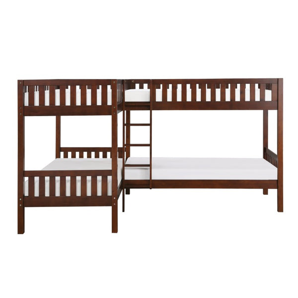 English Elm Bed Twin Over Step Bunk with Four Storage Drawers Engineered Wood Youth Frame Corner Bunk Cherry B011S04214