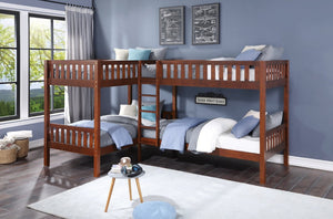 English Elm Bed Twin Over Step Bunk with Four Storage Drawers Engineered Wood Youth Frame Corner Bunk Cherry B011S04214