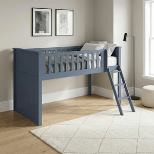 English Elm Bed Twin Over Step Bunk with Four Storage Drawers Engineered Wood Youth Frame Low Loft Bunk Blue B011S04219