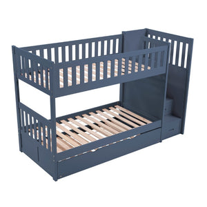 English Elm Bed Twin Over Step Bunk with Four Storage Drawers Engineered Wood Youth Frame Twin/Twin Step Bunk Blue B011S04220