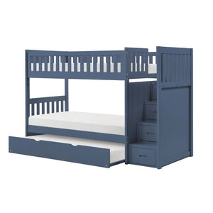 English Elm Bed Twin Over Step Bunk with Four Storage Drawers Engineered Wood Youth Frame Twin/Twin Step Bunk Blue B011S04220