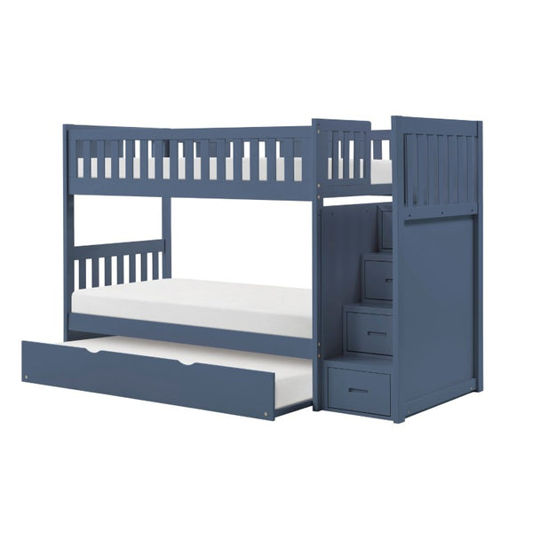 English Elm Bed Twin Over Step Bunk with Four Storage Drawers Engineered Wood Youth Frame Twin/Twin Step Bunk Blue B011S04220