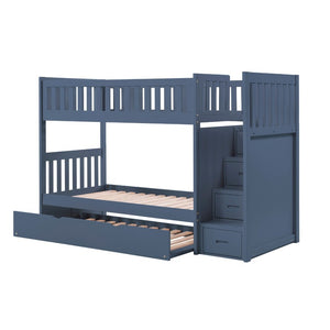 English Elm Bed Twin Over Step Bunk with Four Storage Drawers Engineered Wood Youth Frame Twin/Twin Step Bunk Blue B011S04220