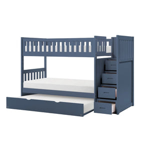 English Elm Bed Twin Over Step Bunk with Four Storage Drawers Engineered Wood Youth Frame Twin/Twin Step Bunk Blue B011S04220