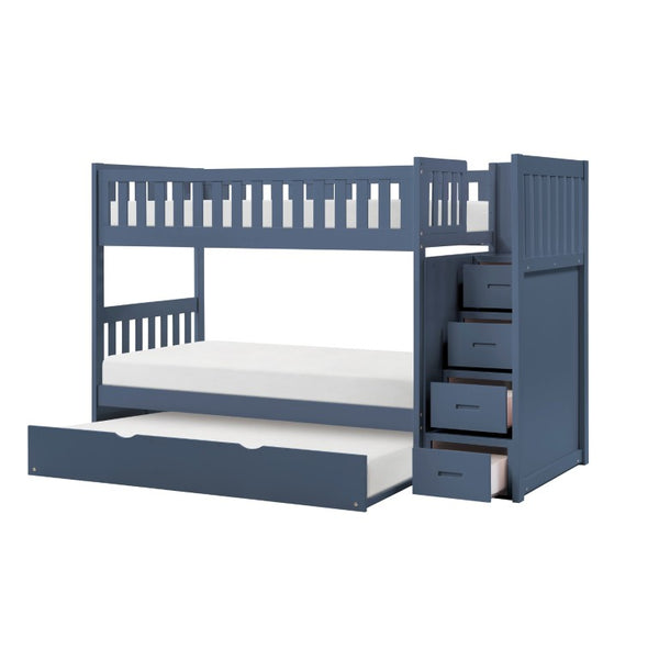 English Elm Bed Twin Over Step Bunk with Four Storage Drawers Engineered Wood Youth Frame Twin/Twin Step Bunk Blue B011S04220