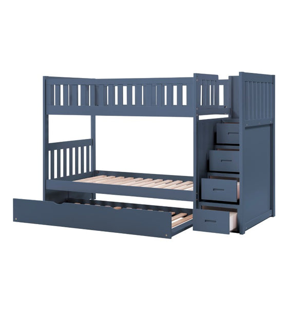 English Elm Bed Twin Over Step Bunk with Four Storage Drawers Engineered Wood Youth Frame Twin/Twin Step Bunk Blue B011S04220