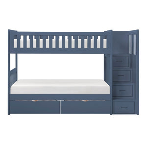 English Elm Bed Twin Over Step Bunk with Four Storage Drawers Engineered Wood Youth Frame Twin/Twin Step Bunk Blue B011S04220
