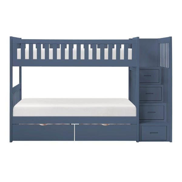 English Elm Bed Twin Over Step Bunk with Four Storage Drawers Engineered Wood Youth Frame Twin/Twin Step Bunk Blue B011S04220
