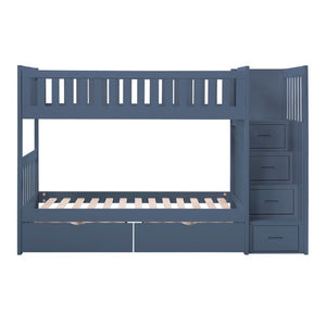 English Elm Bed Twin Over Step Bunk with Four Storage Drawers Engineered Wood Youth Frame Twin/Twin Step Bunk Blue B011S04220