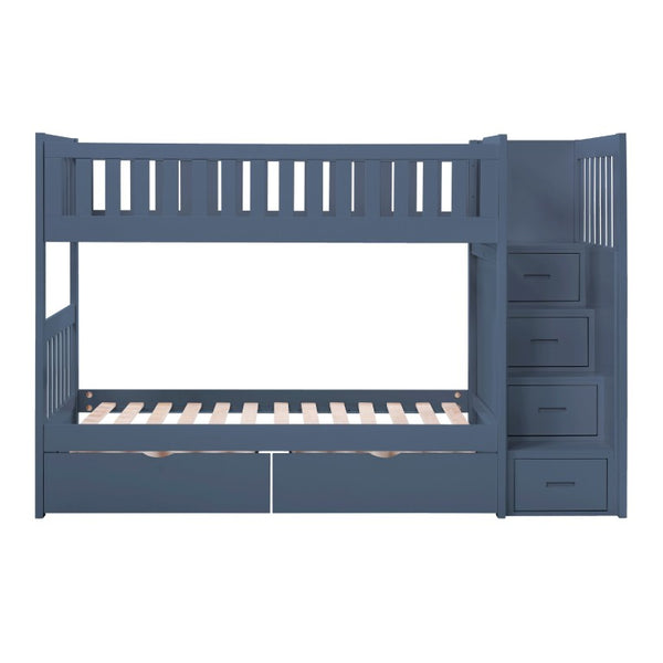 English Elm Bed Twin Over Step Bunk with Four Storage Drawers Engineered Wood Youth Frame Twin/Twin Step Bunk Blue B011S04220