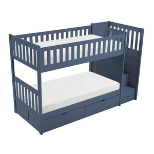 English Elm Bed Twin Over Step Bunk with Four Storage Drawers Engineered Wood Youth Frame Twin/Twin Step Bunk Blue B011S04220