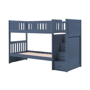 English Elm Bed Twin Over Step Bunk with Four Storage Drawers Engineered Wood Youth Frame Twin/Twin Step Bunk Blue B011S04220