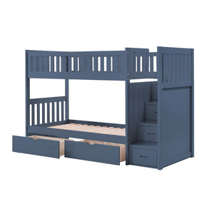 English Elm Bed Twin Over Step Bunk with Four Storage Drawers Engineered Wood Youth Frame Twin/Twin Step Bunk Blue B011S04220