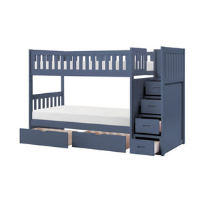 English Elm Bed Twin Over Step Bunk with Four Storage Drawers Engineered Wood Youth Frame Twin/Twin Step Bunk Blue B011S04220