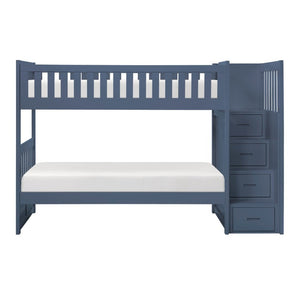 English Elm Bed Twin Over Step Bunk with Four Storage Drawers Engineered Wood Youth Frame Twin/Twin Step Bunk Blue B011S04220