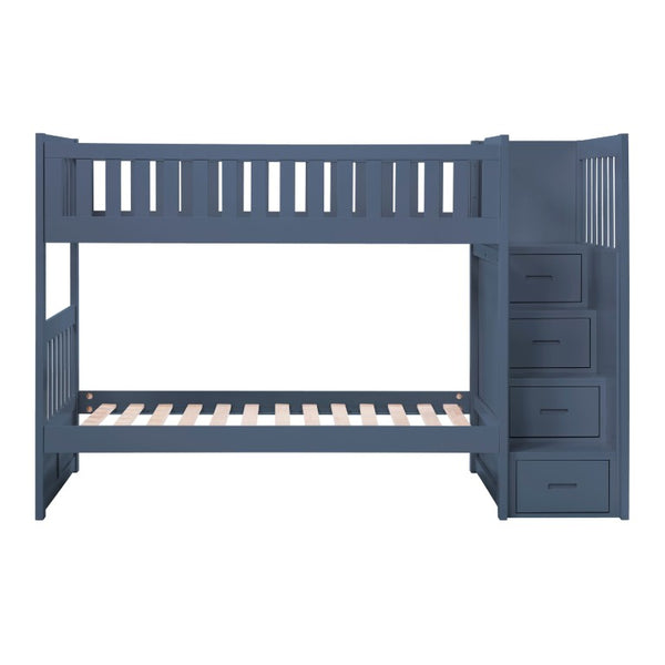English Elm Bed Twin Over Step Bunk with Four Storage Drawers Engineered Wood Youth Frame Twin/Twin Step Bunk Blue B011S04220
