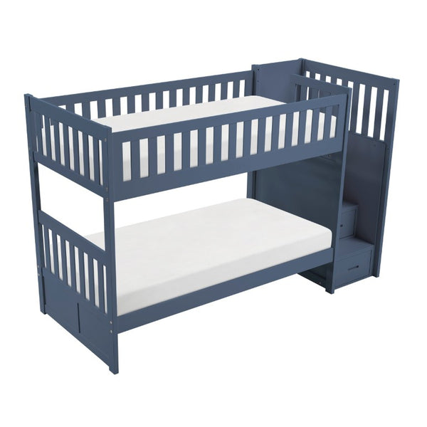 English Elm Bed Twin Over Step Bunk with Four Storage Drawers Engineered Wood Youth Frame Twin/Twin Step Bunk Blue B011S04220