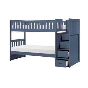 English Elm Bed Twin Over Step Bunk with Four Storage Drawers Engineered Wood Youth Frame Twin/Twin Step Bunk Blue B011S04220