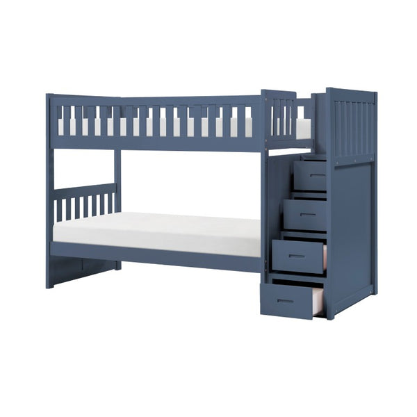 English Elm Bed Twin Over Step Bunk with Four Storage Drawers Engineered Wood Youth Frame Twin/Twin Step Bunk Blue B011S04220