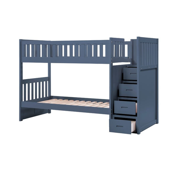 English Elm Bed Twin Over Step Bunk with Four Storage Drawers Engineered Wood Youth Frame Twin/Twin Step Bunk Blue B011S04220