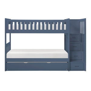 English Elm Bed Twin Over Step Bunk with Four Storage Drawers Engineered Wood Youth Frame Twin/Twin Step Bunk Blue B011S04220