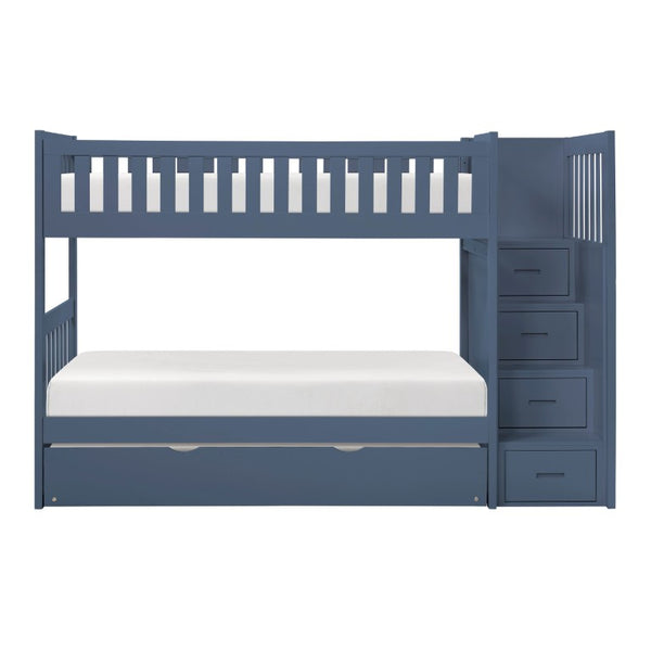 English Elm Bed Twin Over Step Bunk with Four Storage Drawers Engineered Wood Youth Frame Twin/Twin Step Bunk Blue B011S04220