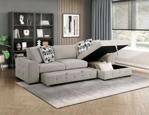 English Elm Left Chaise Sectional with Pull Out Bed Hidden Storage and Tufted Chenille Upholstery B011S04223