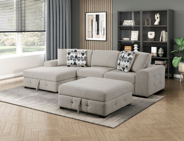 English Elm Left Sectional Five Piece Chenille Sofa with Storage Ottoman and Pull Out Guest Bed Espresso B011S04230