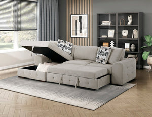 English Elm Left Sectional Five Piece Chenille Sofa with Storage Ottoman and Pull Out Guest Bed Espresso B011S04230