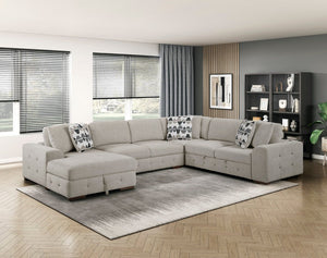 English Elm Left Sectional Five Piece Chenille Sofa with Storage Ottoman and Pull Out Guest Bed Espresso B011S04230