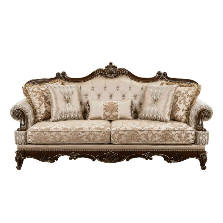 English Elm Sofa Set Traditional Chenille Upholstered Living Room with Marble Topped Accent Tables B011S04231
