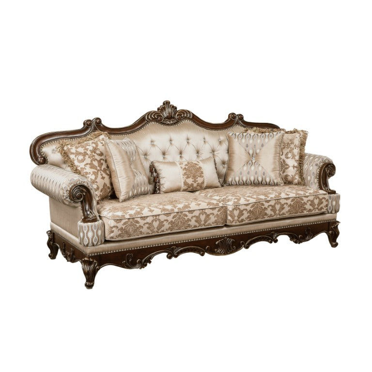 English Elm Sofa Set Traditional Chenille Upholstered Living Room with Marble Topped Accent Tables B011S04231