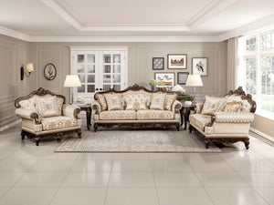 English Elm Sofa Set Traditional Chenille Upholstered Living Room with Marble Topped Accent Tables B011S04231
