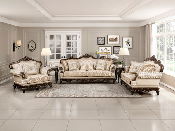 English Elm Sofa Set Traditional Chenille Upholstered Living Room with Marble Topped Accent Tables B011S04231