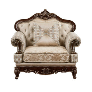 English Elm Chair Sofa Loveseat Set with Marble Top End Tables Cherry Finish Chenille Seating B011S04232