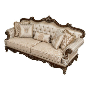 English Elm Chair Sofa Loveseat Set with Marble Top End Tables Cherry Finish Chenille Seating B011S04232