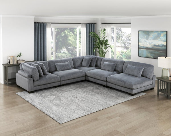 English Elm Chair Corner Modular Sectional Set Corduroy Upholstered with Pocket Coil Cushions B011S04243