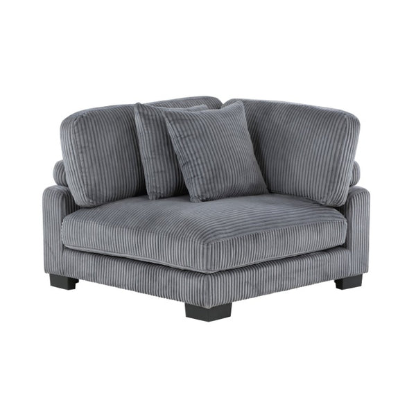 English Elm Chair Corner Modular Sectional in Gray Corduroy with Pocket Coil Support and Foam Cushions B011S04244