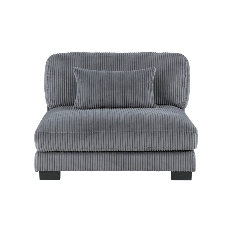English Elm Chair Modular Sectional Piece Gray Corduroy Upholstered with Pocket Coil Foam Support B011S04246