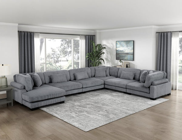 English Elm Chair Modular Sectional Piece Gray Corduroy Upholstered with Pocket Coil Foam Support B011S04246