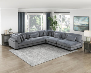 English Elm Chair Modular Sectional Set Gray Corduroy Pocket Coil Cushions Plywood Living Room B011S04254