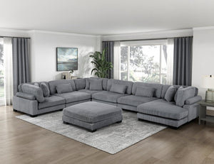 English Elm Chair Modular Sectional Set Gray Corduroy Pocket Coil Cushions Plywood Living Room B011S04254