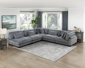 English Elm Chair Modular Sectional Set Gray Corduroy Upholstered Pocket Coil Living Room Seating B011S04260